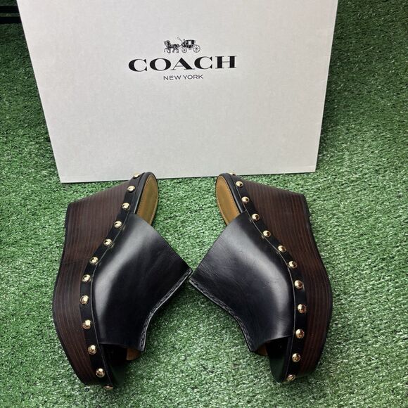 NEW COACH Helena platform open toed heels Y2K Clog Mules Wood Size 6B VTG - Picture 1 of 9